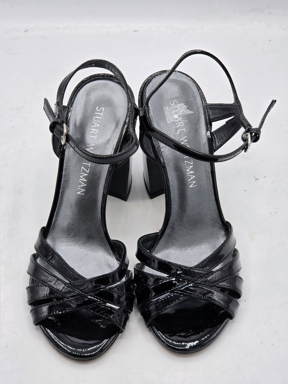 Stuart Weitzman Black Patent Leather Strappy Block Heel Sandals - Size 6M - Picture 3 of 15